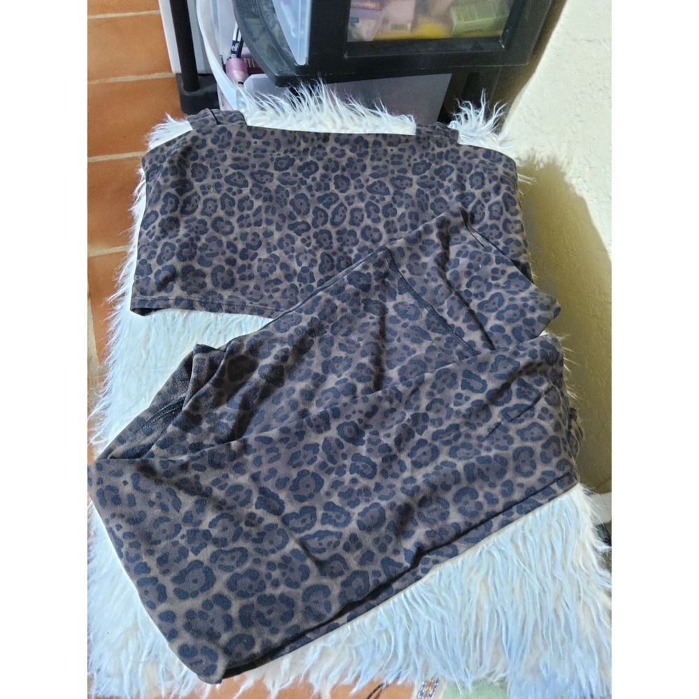 Carbon38 Leopard Print Activewear Set XL Square Neck Crop Top & Leggings Brown
